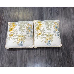 Pier 1 Set of 2 Cottage Coastal Throw Pillows 17" x 17" Embroidery Zipper Floral